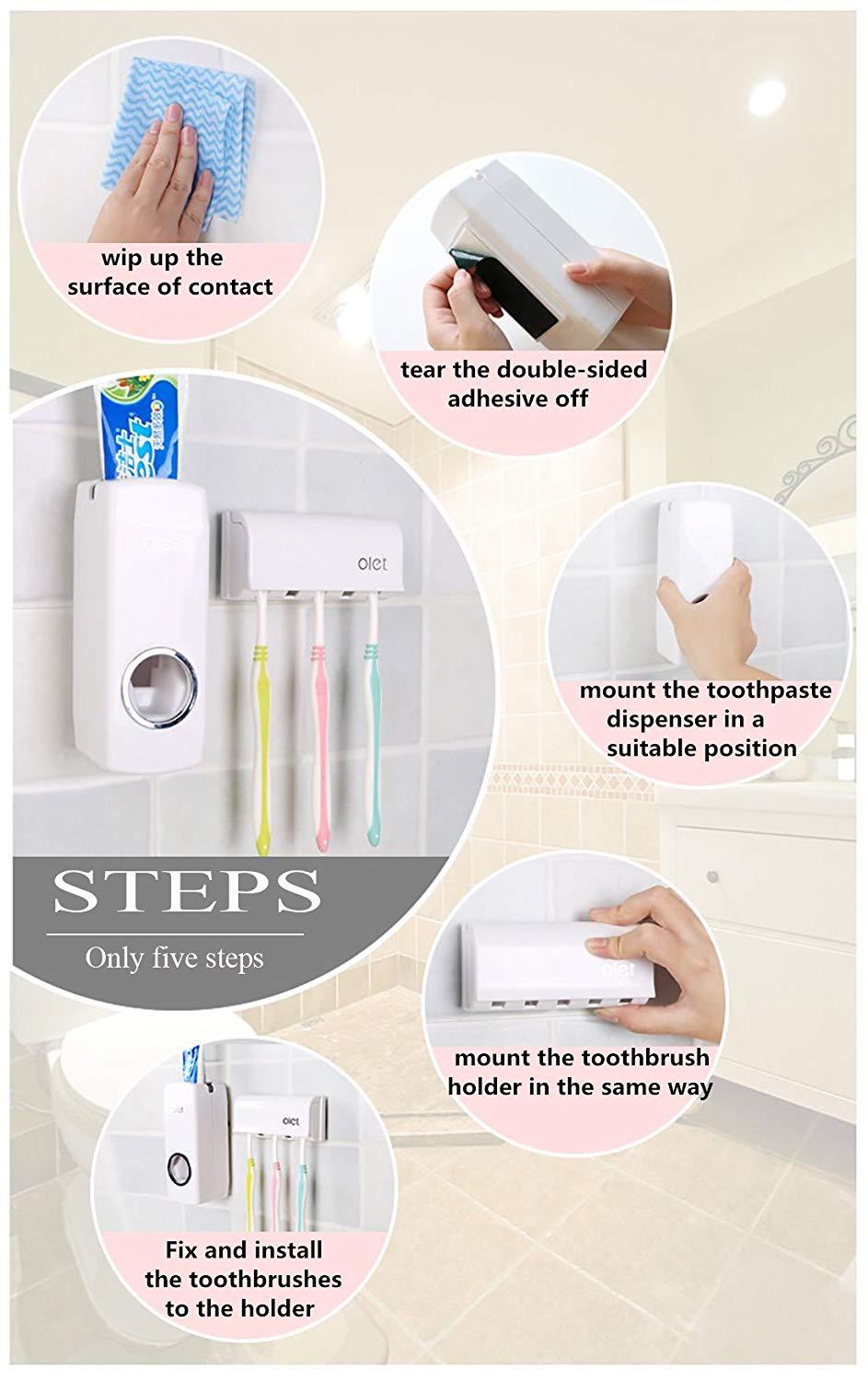 Wall Mount Toothbrush Holder and Toothpaste Dispenser