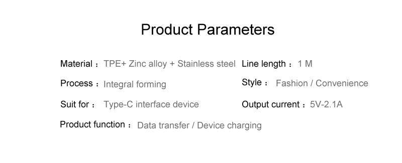 Premium Zinc Alloy Type C Unbreakable Cable